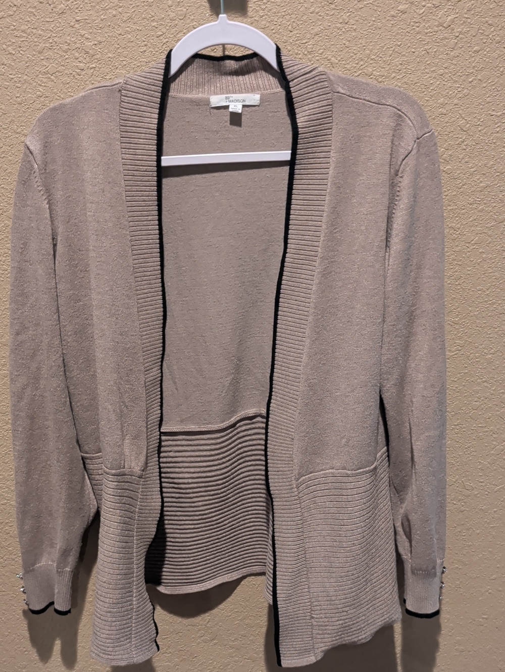Lafayette 148 New York Taupe Cardigan with Black Trim